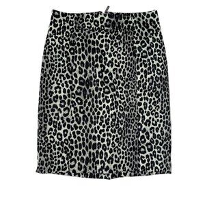 Michael Kors Leopard Print Skirt XS Black Grey Back Zipper Lined Stretch